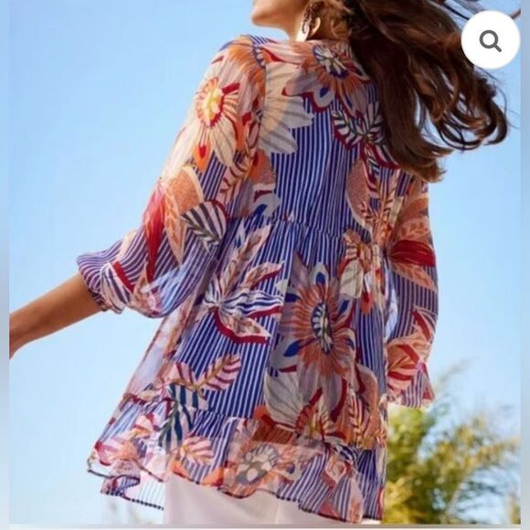 Soft Surroundings Tory Tunic Floral Embroidered Sheer Long Sleeve Sz 2X - Picture 10 of 13